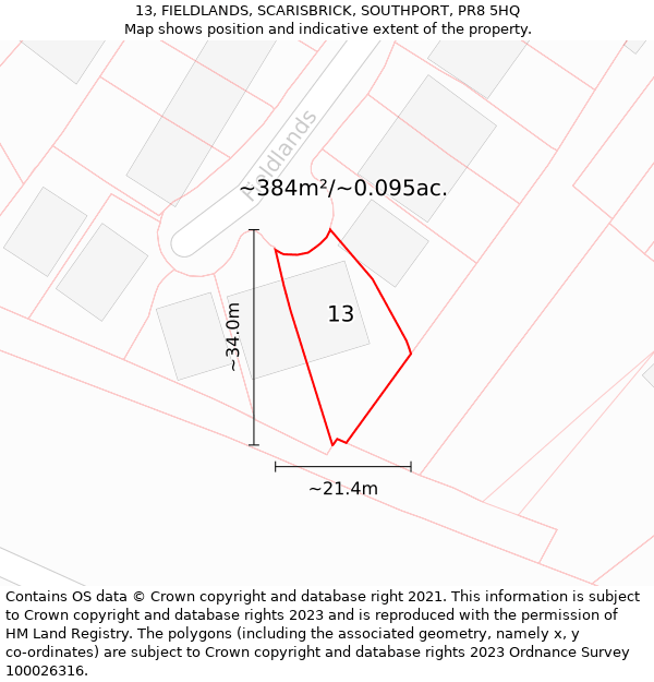 13, FIELDLANDS, SCARISBRICK, SOUTHPORT, PR8 5HQ: Plot and title map