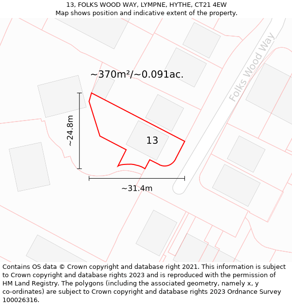 13, FOLKS WOOD WAY, LYMPNE, HYTHE, CT21 4EW: Plot and title map