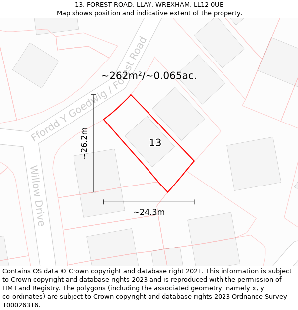 13, FOREST ROAD, LLAY, WREXHAM, LL12 0UB: Plot and title map