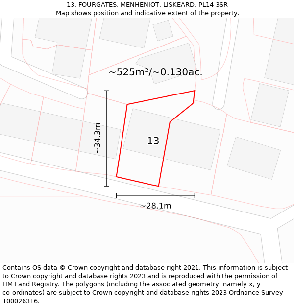 13, FOURGATES, MENHENIOT, LISKEARD, PL14 3SR: Plot and title map