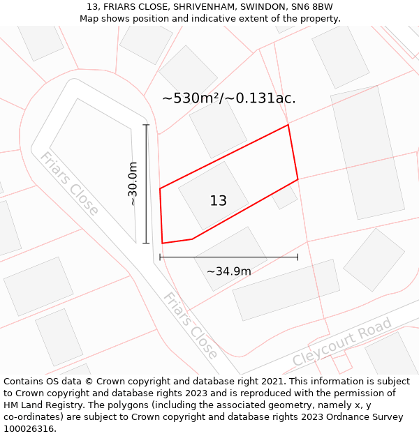 13, FRIARS CLOSE, SHRIVENHAM, SWINDON, SN6 8BW: Plot and title map