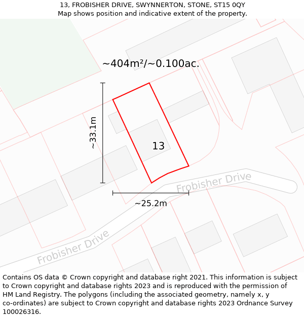 13, FROBISHER DRIVE, SWYNNERTON, STONE, ST15 0QY: Plot and title map