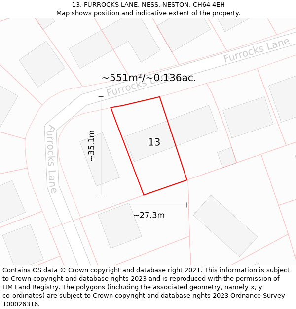 13, FURROCKS LANE, NESS, NESTON, CH64 4EH: Plot and title map