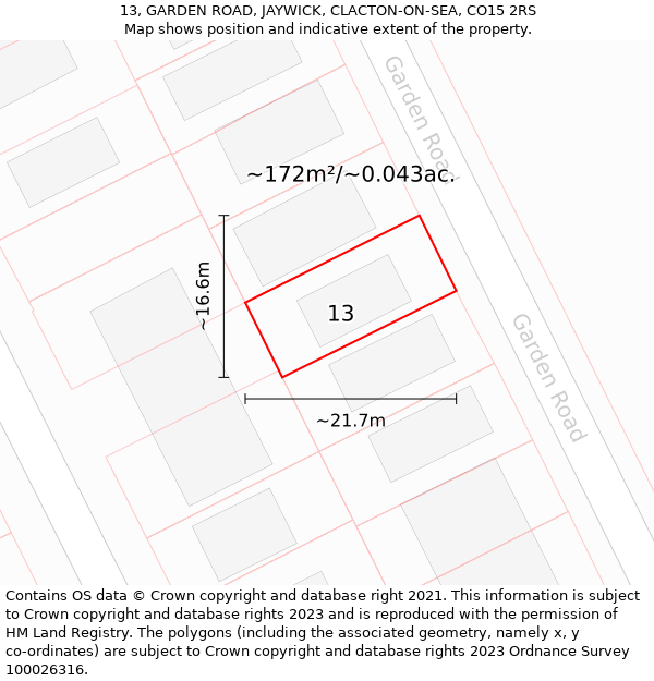 13, GARDEN ROAD, JAYWICK, CLACTON-ON-SEA, CO15 2RS: Plot and title map