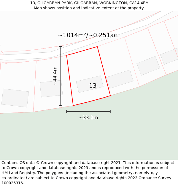 13, GILGARRAN PARK, GILGARRAN, WORKINGTON, CA14 4RA: Plot and title map