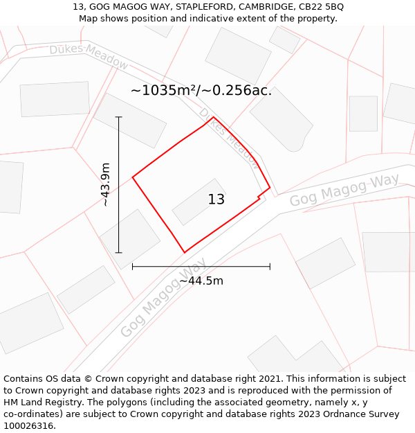 13, GOG MAGOG WAY, STAPLEFORD, CAMBRIDGE, CB22 5BQ: Plot and title map