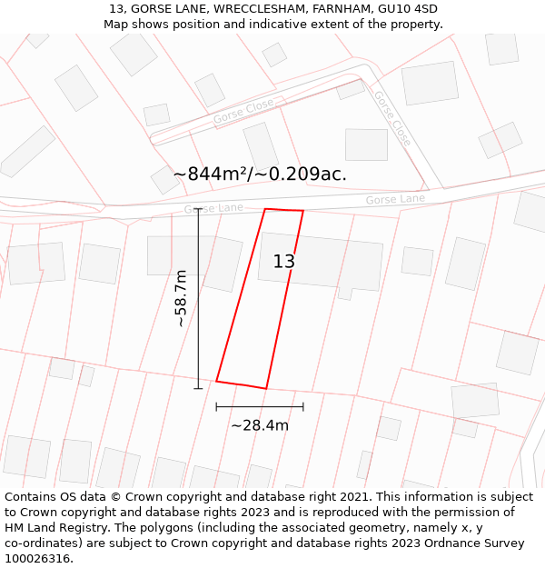 13, GORSE LANE, WRECCLESHAM, FARNHAM, GU10 4SD: Plot and title map