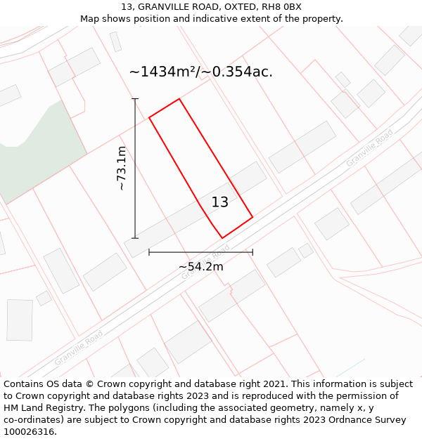 13, GRANVILLE ROAD, OXTED, RH8 0BX: Plot and title map