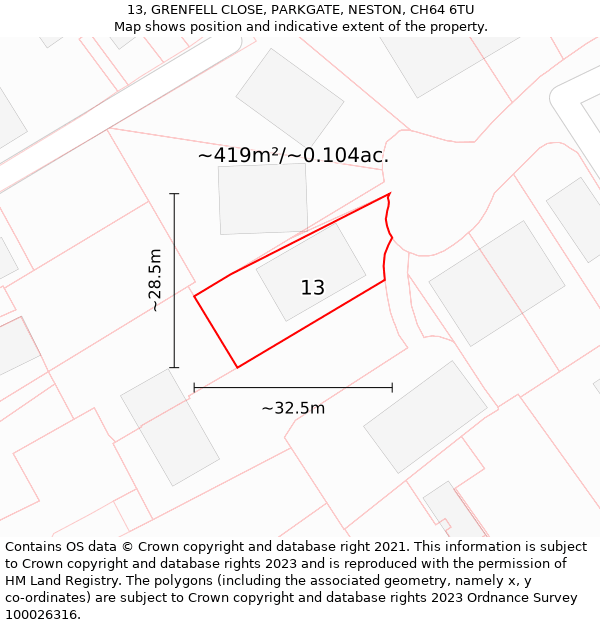 13, GRENFELL CLOSE, PARKGATE, NESTON, CH64 6TU: Plot and title map