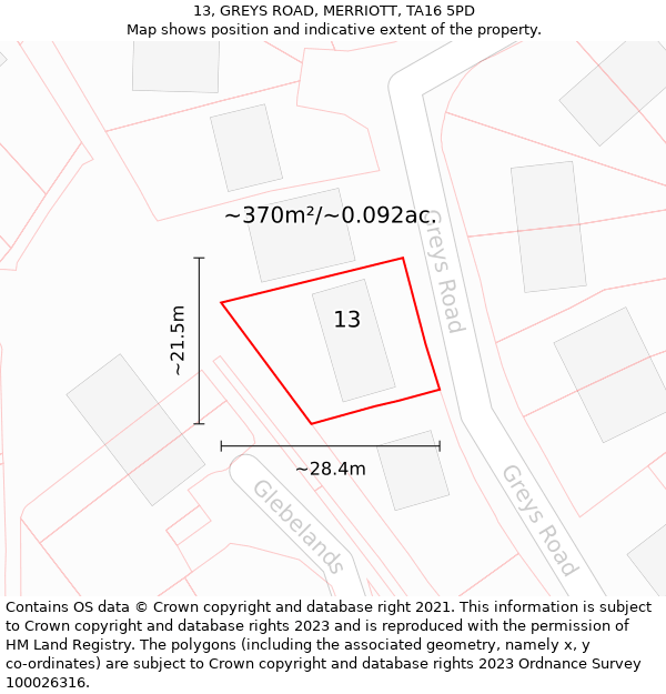 13, GREYS ROAD, MERRIOTT, TA16 5PD: Plot and title map