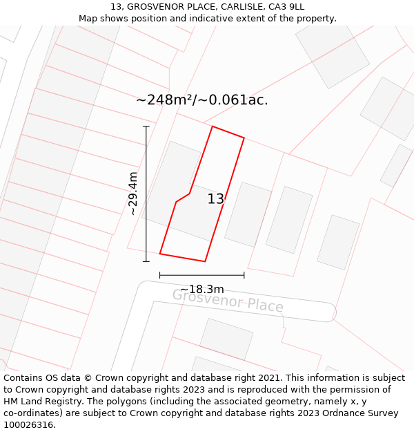 13, GROSVENOR PLACE, CARLISLE, CA3 9LL: Plot and title map