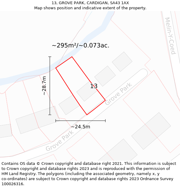 13, GROVE PARK, CARDIGAN, SA43 1AX: Plot and title map