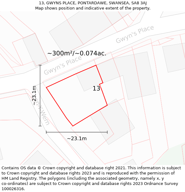 13, GWYNS PLACE, PONTARDAWE, SWANSEA, SA8 3AJ: Plot and title map