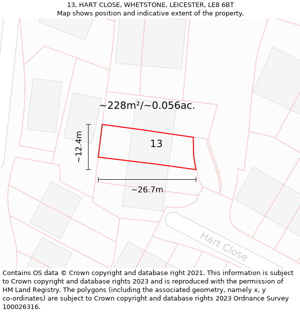 13, HART CLOSE, WHETSTONE, LEICESTER, LE8 6BT: Plot and title map