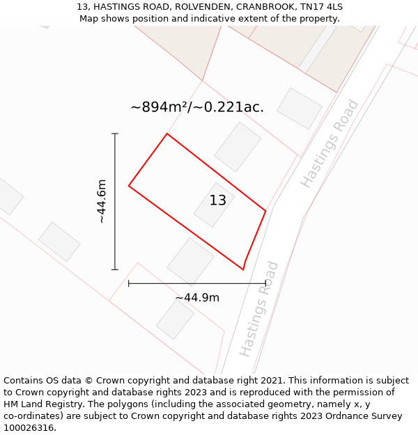 13, HASTINGS ROAD, ROLVENDEN, CRANBROOK, TN17 4LS: Plot and title map