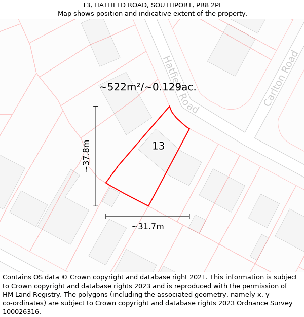 13, HATFIELD ROAD, SOUTHPORT, PR8 2PE: Plot and title map