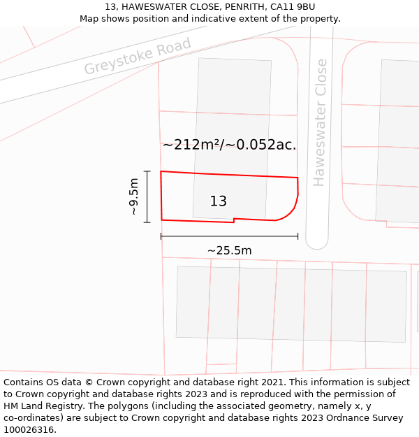 13, HAWESWATER CLOSE, PENRITH, CA11 9BU: Plot and title map