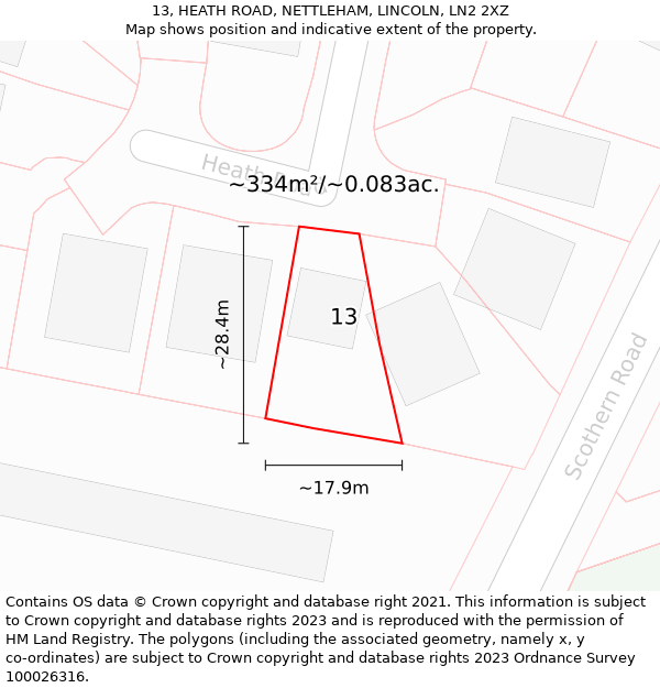 13, HEATH ROAD, NETTLEHAM, LINCOLN, LN2 2XZ: Plot and title map