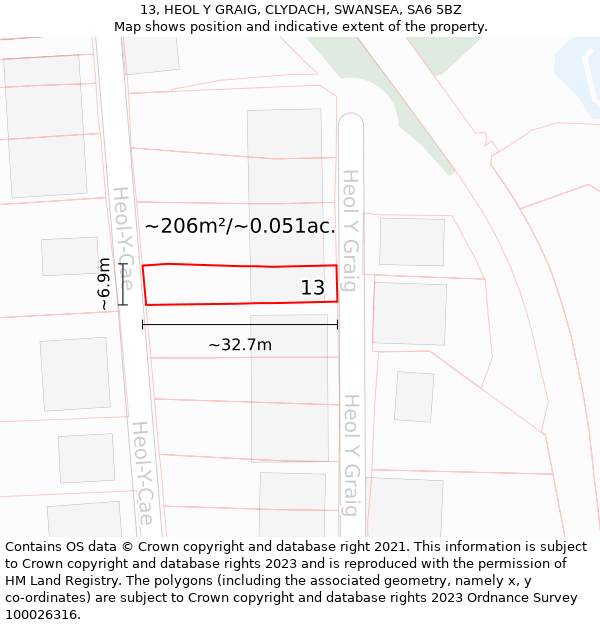 13, HEOL Y GRAIG, CLYDACH, SWANSEA, SA6 5BZ: Plot and title map