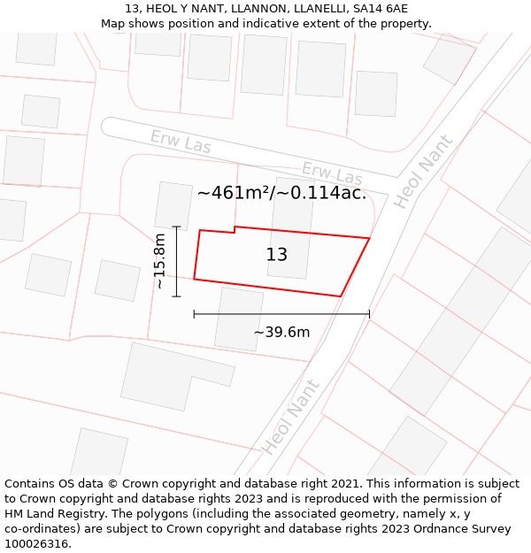 13, HEOL Y NANT, LLANNON, LLANELLI, SA14 6AE: Plot and title map