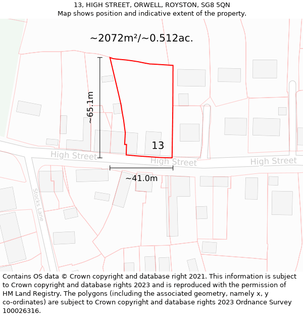 13, HIGH STREET, ORWELL, ROYSTON, SG8 5QN: Plot and title map