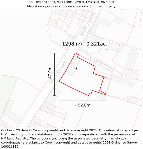 13, HIGH STREET, WELFORD, NORTHAMPTON, NN6 6HT: Plot and title map