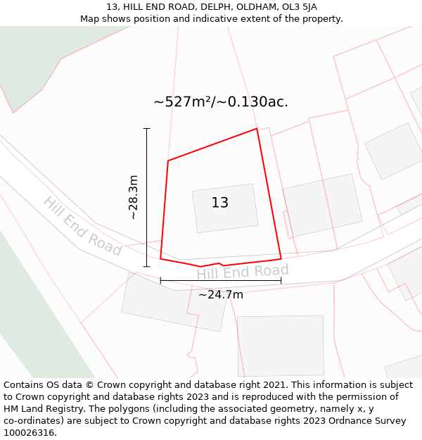 13, HILL END ROAD, DELPH, OLDHAM, OL3 5JA: Plot and title map