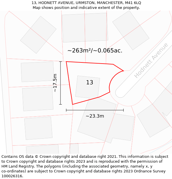 13, HODNETT AVENUE, URMSTON, MANCHESTER, M41 6LQ: Plot and title map