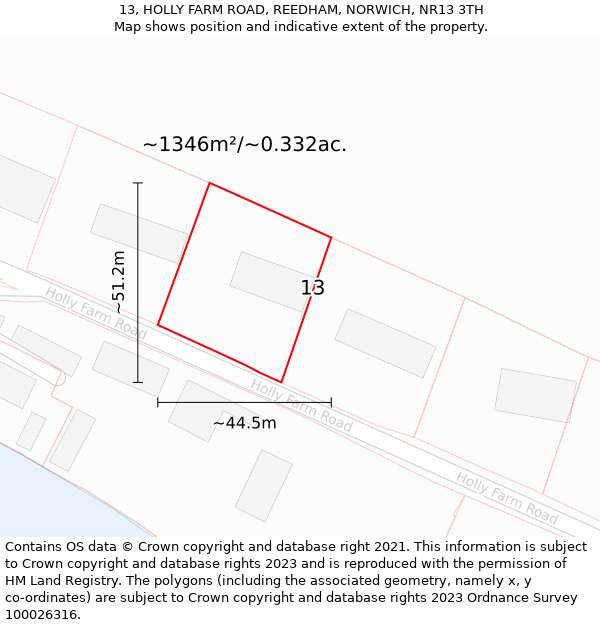13, HOLLY FARM ROAD, REEDHAM, NORWICH, NR13 3TH: Plot and title map