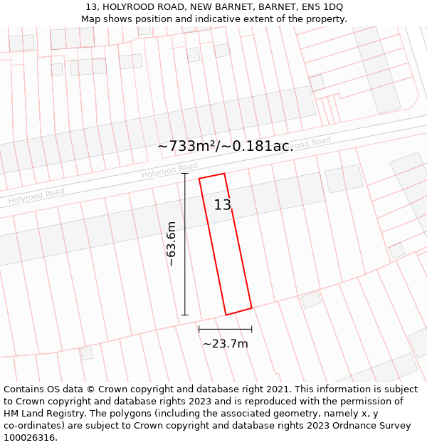 13, HOLYROOD ROAD, NEW BARNET, BARNET, EN5 1DQ: Plot and title map