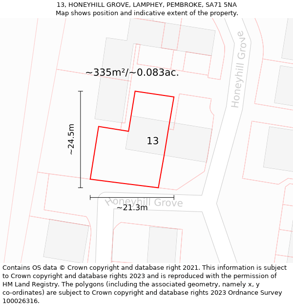 13, HONEYHILL GROVE, LAMPHEY, PEMBROKE, SA71 5NA: Plot and title map