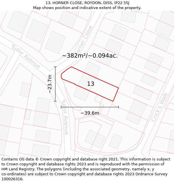 13, HORNER CLOSE, ROYDON, DISS, IP22 5SJ: Plot and title map