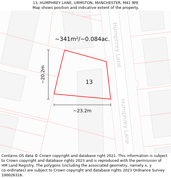 13, HUMPHREY LANE, URMSTON, MANCHESTER, M41 9PE: Plot and title map