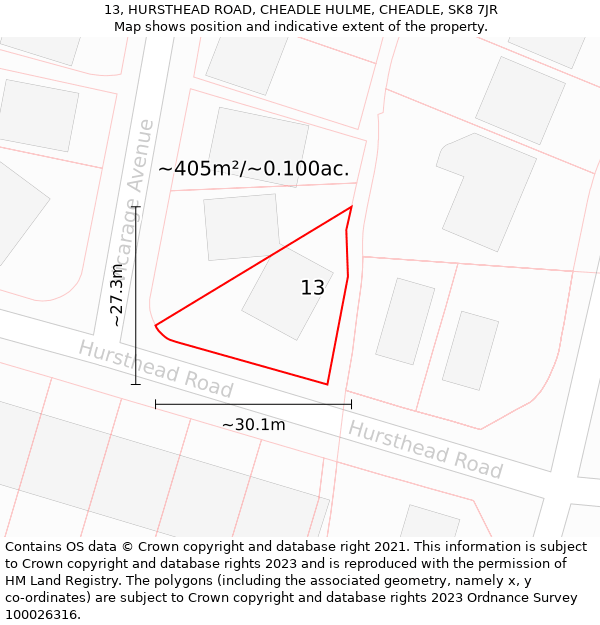 13, HURSTHEAD ROAD, CHEADLE HULME, CHEADLE, SK8 7JR: Plot and title map