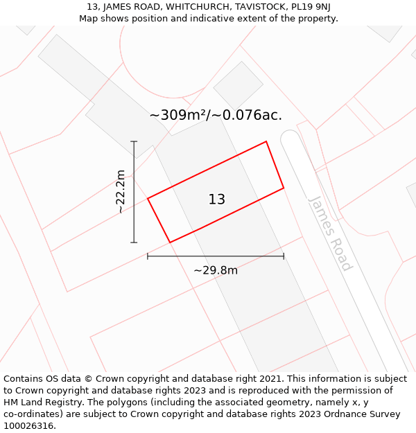 13, JAMES ROAD, WHITCHURCH, TAVISTOCK, PL19 9NJ: Plot and title map