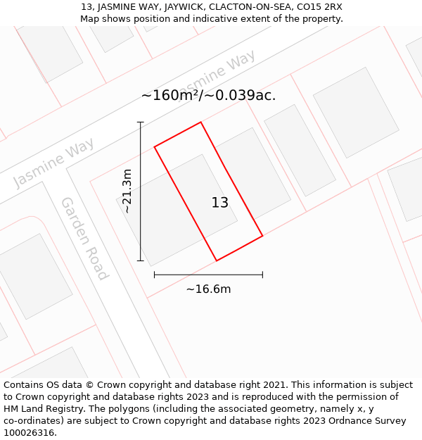 13, JASMINE WAY, JAYWICK, CLACTON-ON-SEA, CO15 2RX: Plot and title map