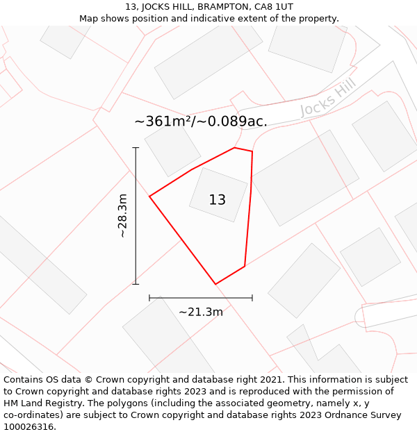 13, JOCKS HILL, BRAMPTON, CA8 1UT: Plot and title map