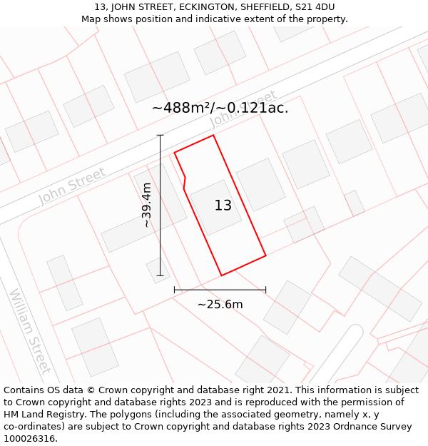 13, JOHN STREET, ECKINGTON, SHEFFIELD, S21 4DU: Plot and title map