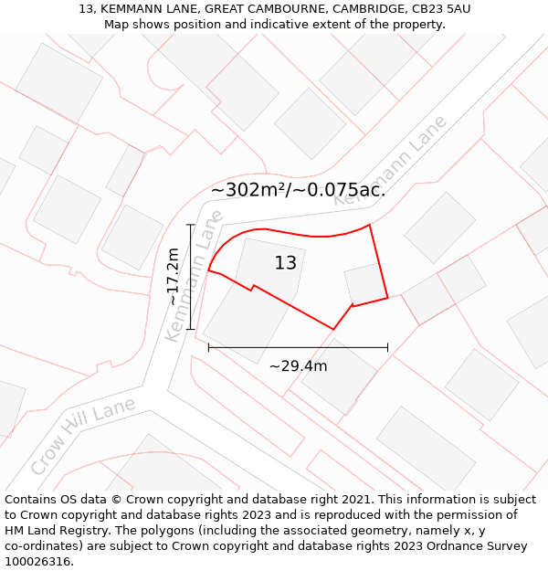 13, KEMMANN LANE, GREAT CAMBOURNE, CAMBRIDGE, CB23 5AU: Plot and title map