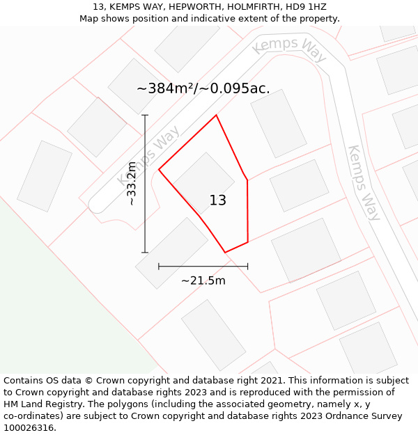 13, KEMPS WAY, HEPWORTH, HOLMFIRTH, HD9 1HZ: Plot and title map