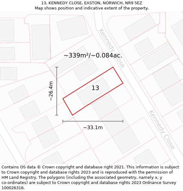 13, KENNEDY CLOSE, EASTON, NORWICH, NR9 5EZ: Plot and title map