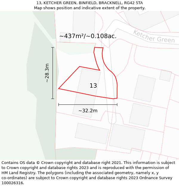 13, KETCHER GREEN, BINFIELD, BRACKNELL, RG42 5TA: Plot and title map