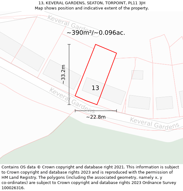 13, KEVERAL GARDENS, SEATON, TORPOINT, PL11 3JH: Plot and title map