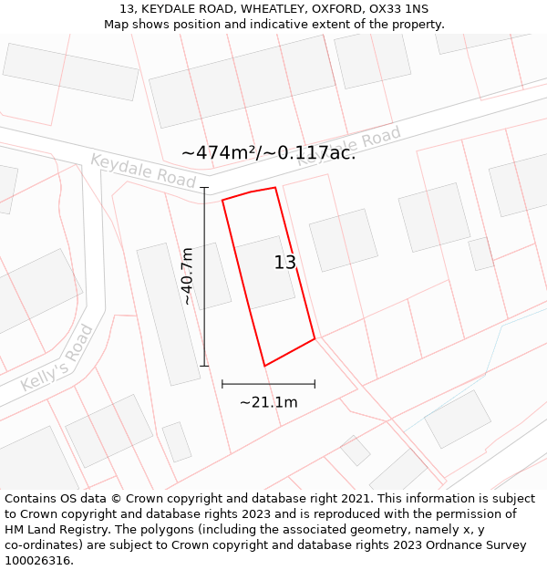 13, KEYDALE ROAD, WHEATLEY, OXFORD, OX33 1NS: Plot and title map