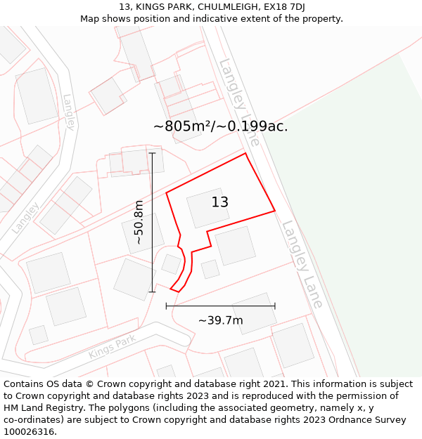 13, KINGS PARK, CHULMLEIGH, EX18 7DJ: Plot and title map