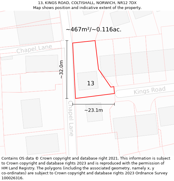 13, KINGS ROAD, COLTISHALL, NORWICH, NR12 7DX: Plot and title map
