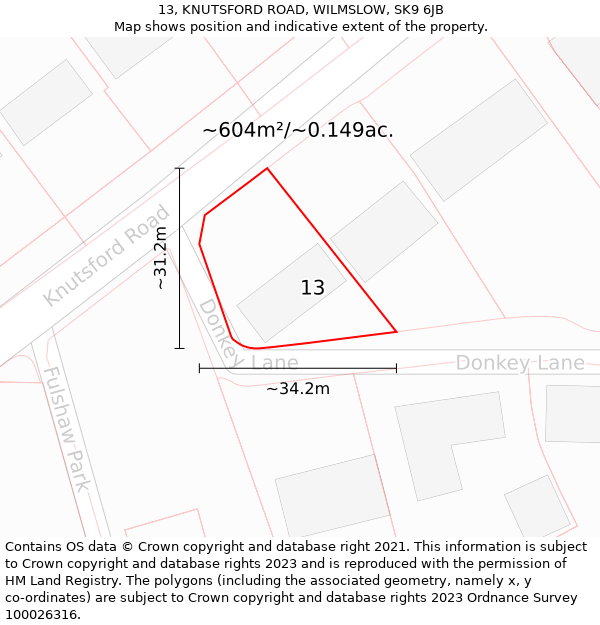 13, KNUTSFORD ROAD, WILMSLOW, SK9 6JB: Plot and title map