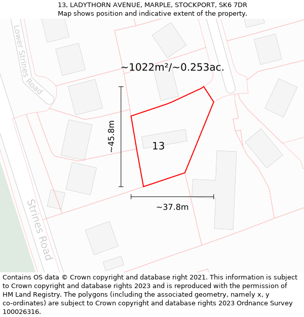 13, LADYTHORN AVENUE, MARPLE, STOCKPORT, SK6 7DR: Plot and title map