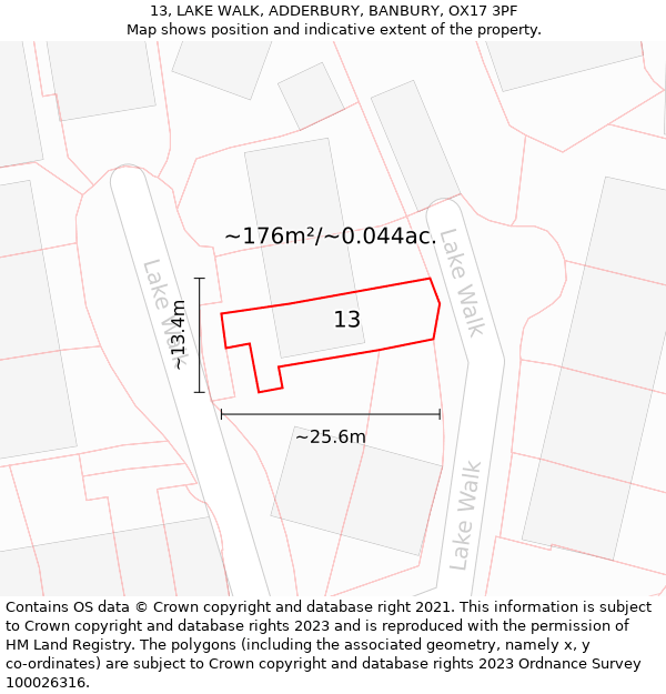 13, LAKE WALK, ADDERBURY, BANBURY, OX17 3PF: Plot and title map