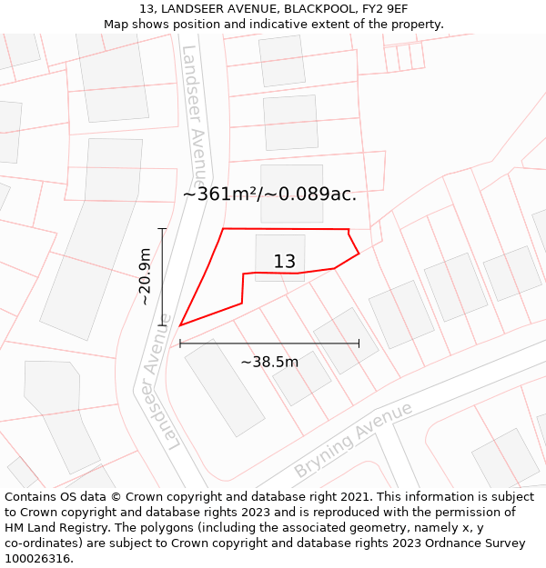 13, LANDSEER AVENUE, BLACKPOOL, FY2 9EF: Plot and title map